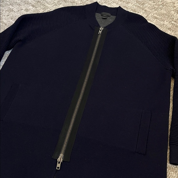 J.Crew Collection Women’s Wool Navy Double-Zip Ribbed Sweater-Jacket - Picture 4 of 12